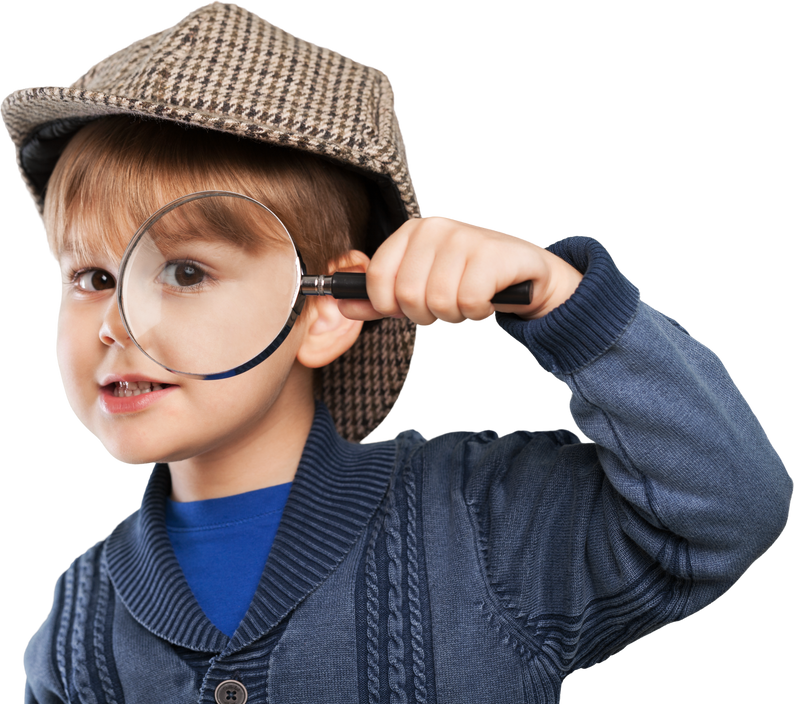 Boy Dressed up as Detective with Magnifying Glass Isolated